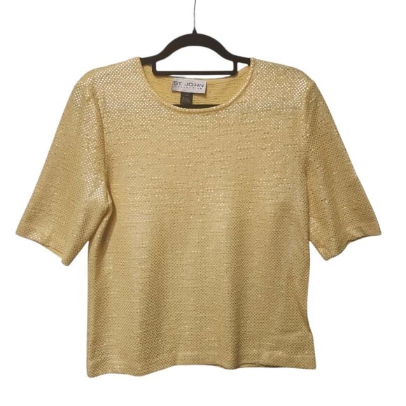 St. John Collection Sequined Top Women's Medium Light Yellow Half Sleeves - Picture 1 of 6